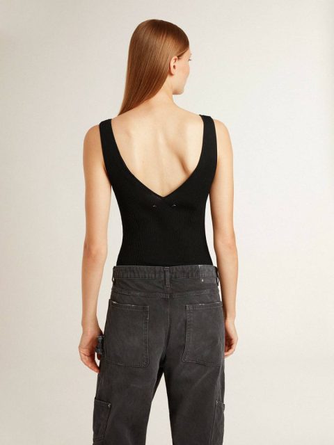 T-Shirts & Tops Women Women's Black V-Neck Bodysuit Black Golden Goose - Image 4
