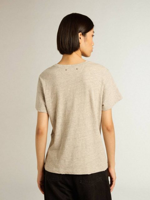 T-Shirts & Tops Women Women’s Gray Melange Cotton T-Shirt With Embroidered Lettering Golden Goose Gray Melange - Image 4