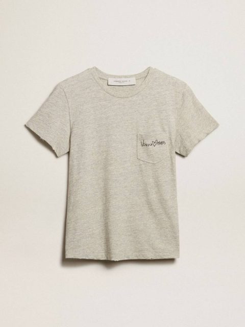 T-Shirts & Tops Women Women’s Gray Melange Cotton T-Shirt With Embroidered Lettering Golden Goose Gray Melange