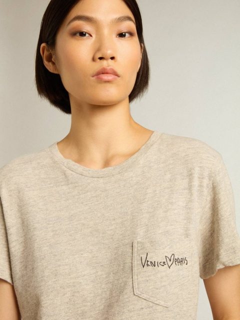 T-Shirts & Tops Women Women’s Gray Melange Cotton T-Shirt With Embroidered Lettering Golden Goose Gray Melange - Image 5