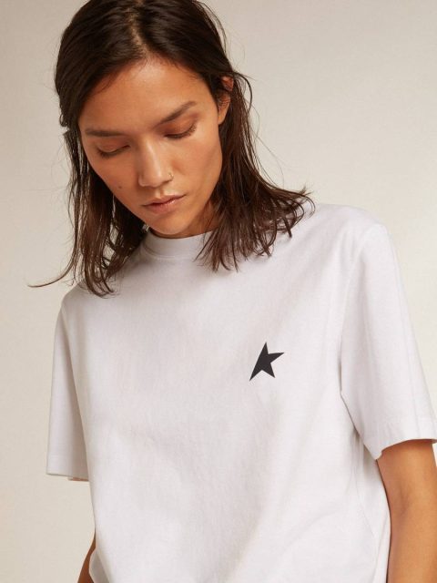 T-Shirts & Tops Women Women’s White T-Shirt With Dark Blue Star On The Front Golden Goose White - Image 2