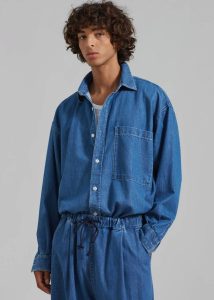 Tanner Denim Shirt - Medium Wash Tops Blue The Frankie Shop Men - Image 2