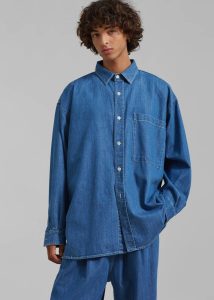 Tanner Denim Shirt - Medium Wash Tops Blue The Frankie Shop Men