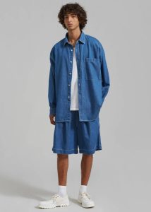 Tanner Denim Shirt - Medium Wash Tops Blue The Frankie Shop Men - Image 5