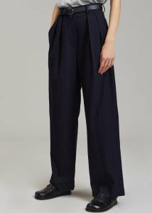 Tansy Pleated Trousers - Navy Pinstripe Blue Bottoms Women The Frankie Shop - Image 2