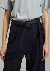 Tansy Pleated Trousers - Navy Pinstripe Blue Bottoms Women The Frankie Shop - Image 3
