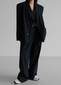 Tansy Pleated Trousers - Navy Pinstripe Blue Bottoms Women The Frankie Shop - Image 4
