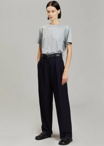 Tansy Pleated Trousers - Navy Pinstripe Blue Bottoms Women The Frankie Shop - Image 5