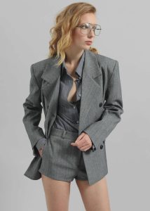 Tenby Striped Hot Pants - Grey Melange Bottoms Women The Frankie Shop Grey - Image 2