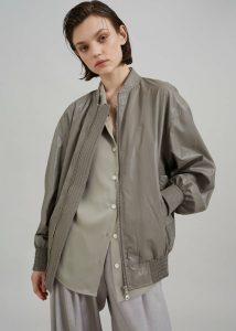The Frankie Shop Amber Faux Leather Bomber - Khaki Women Outerwear Green