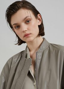 The Frankie Shop Amber Faux Leather Bomber - Khaki Women Outerwear Green - Image 3