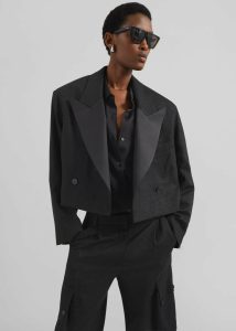 The Frankie Shop Black Outerwear Rosmont Shimmer Cropped Smoking Jacket - Black Women