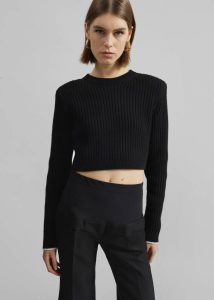 The Frankie Shop Black Ritsem Cropped Ribbed Wool Sweater - Black Women Knitwear