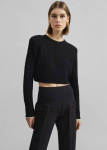 The Frankie Shop Black Ritsem Cropped Ribbed Wool Sweater - Black Women Knitwear - Image 4