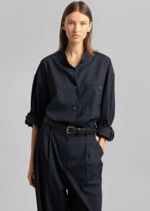 The Frankie Shop Blue Jour Shirt - Deep Navy Tops Women
