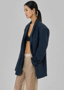 The Frankie Shop Blue Outerwear Keenan Linen Oversized Blazer - Navy Women - Image 2