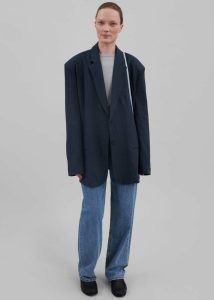 The Frankie Shop Blue Outerwear Keenan Linen Oversized Blazer - Navy Women - Image 3