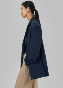 The Frankie Shop Blue Outerwear Keenan Linen Oversized Blazer - Navy Women - Image 4