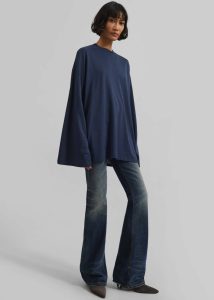 The Frankie Shop Blue Rio Oversized Sleeve Tee - Dark Navy Women Tops