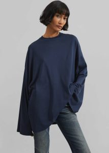 The Frankie Shop Blue Rio Oversized Sleeve Tee - Dark Navy Women Tops - Image 3
