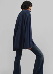 The Frankie Shop Blue Rio Oversized Sleeve Tee - Dark Navy Women Tops - Image 4