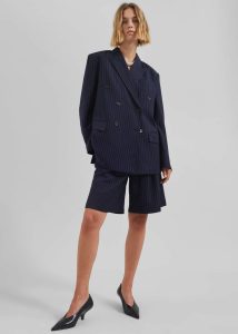 The Frankie Shop Blue Women Sava Double Breasted Blazer - Navy/White Stripe Outerwear - Image 2