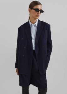 The Frankie Shop Blue Women Sava Double Breasted Blazer - Navy/White Stripe Outerwear