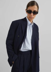 The Frankie Shop Blue Women Sava Double Breasted Blazer - Navy/White Stripe Outerwear - Image 3
