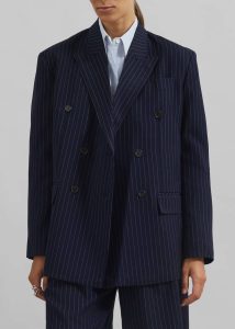 The Frankie Shop Blue Women Sava Double Breasted Blazer - Navy/White Stripe Outerwear - Image 4