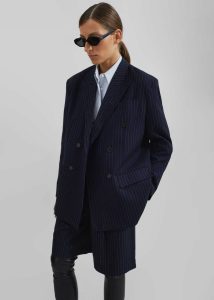 The Frankie Shop Blue Women Sava Double Breasted Blazer - Navy/White Stripe Outerwear - Image 5