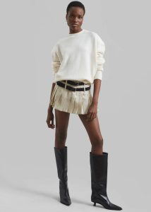 The Frankie Shop Bottoms Beige Blake Pleated Twill Mini Skirt - Light Beige/Black Pinstripe Women - Image 2