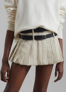 The Frankie Shop Bottoms Beige Blake Pleated Twill Mini Skirt - Light Beige/Black Pinstripe Women - Image 3