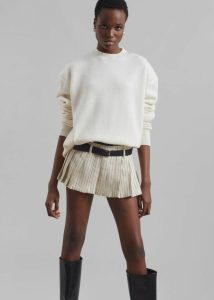 The Frankie Shop Bottoms Beige Blake Pleated Twill Mini Skirt - Light Beige/Black Pinstripe Women - Image 4