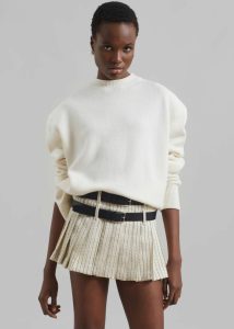 The Frankie Shop Bottoms Beige Blake Pleated Twill Mini Skirt - Light Beige/Black Pinstripe Women - Image 5