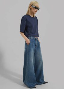 The Frankie Shop Bottoms Blue Women Eve Wide Leg Jeans - Medium Wash