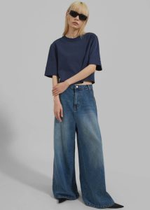 The Frankie Shop Bottoms Blue Women Eve Wide Leg Jeans - Medium Wash - Image 3