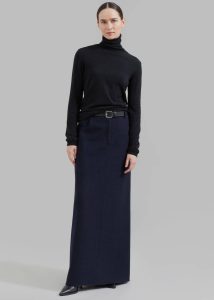 The Frankie Shop Bottoms Women Blue Malvo Long Wool Pencil Skirt - Navy - Image 2