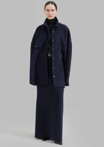 The Frankie Shop Bottoms Women Blue Malvo Long Wool Pencil Skirt - Navy