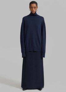 The Frankie Shop Bottoms Women Blue Malvo Long Wool Pencil Skirt - Navy - Image 4