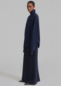 The Frankie Shop Bottoms Women Blue Malvo Long Wool Pencil Skirt - Navy - Image 5