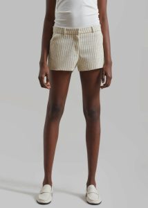 The Frankie Shop Bottoms Women Kate Twill Mini Shorts - Light Beige/Black Pinstripe Beige - Image 2