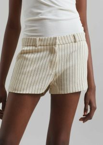 The Frankie Shop Bottoms Women Kate Twill Mini Shorts - Light Beige/Black Pinstripe Beige - Image 3