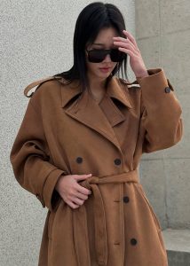 The Frankie Shop Brown Lulea Faux Suede Trench Coat - Camel Women Outerwear - Image 4