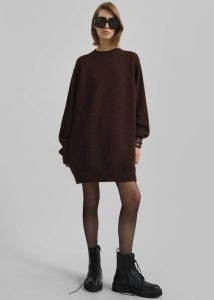 The Frankie Shop Brown Maxime Knit Sweater Dress - Brown Knitwear Women - Image 2