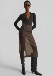 The Frankie Shop Brown Peri Sheer Midi Skirt - Brown Women Bottoms - Image 2