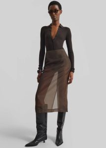 The Frankie Shop Brown Peri Sheer Midi Skirt - Brown Women Bottoms - Image 4