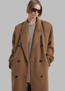 The Frankie Shop Brown Women Gaia Double Breasted Coat - Camel Outerwear - Image 5
