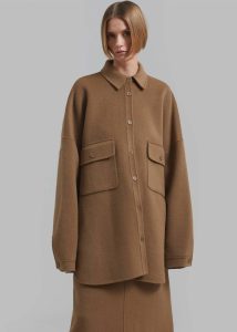 The Frankie Shop Camel Women Tops Dallas Wool Overshirt - Camel - Image 5