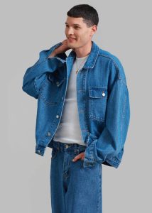 The Frankie Shop Connor Oversized Denim Jacket - Medium Wash Blue Outerwear Men