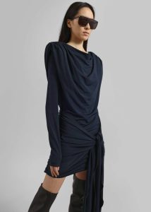 The Frankie Shop Dresses Rotate Slinky Waterfall Dress - Dark Blue Blue Women